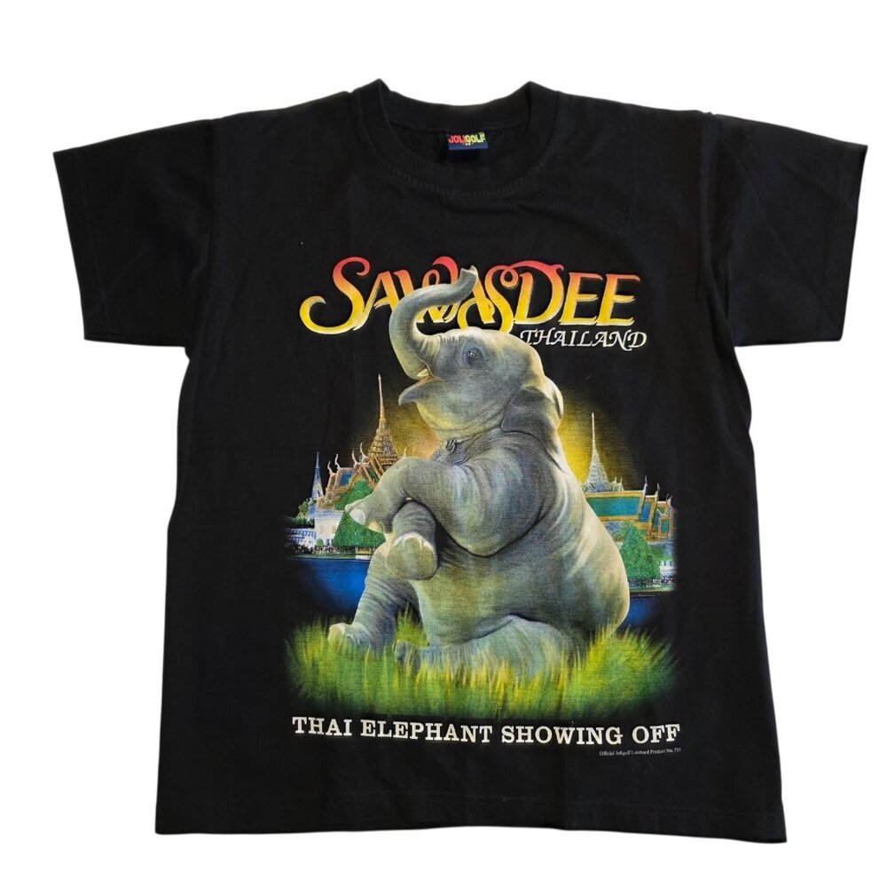 Joligolf Thailand T-Shirt‎ Sawasdee Elephant Showing Off Black Medium NEW